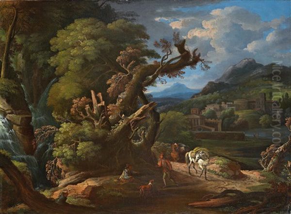 Landscape With Resting Voyagers Oil Painting by Jan Frans van Bloemen