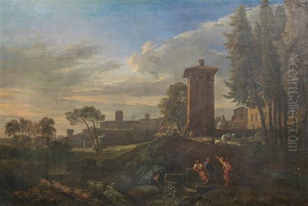 A View Of Rome With The Torre Delle Milizie In The Distance Oil Painting by Jan Frans van Bloemen