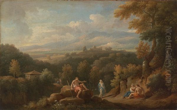 Arcadian Landscape With Figures Oil Painting by Jan Frans van Bloemen