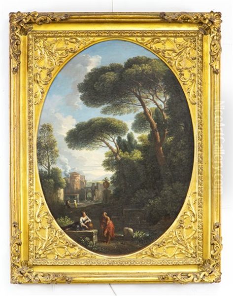 Figures In A Italian Capriccio (a Pair) by Jan Frans van Bloemen