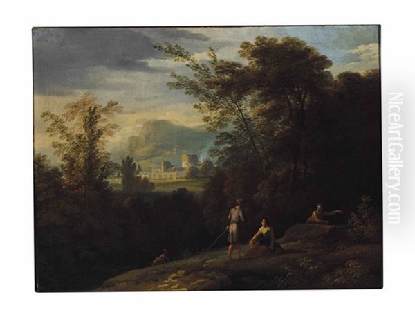 A Landscape With Shepherds, A Town Beyond Oil Painting by Jan Frans van Bloemen