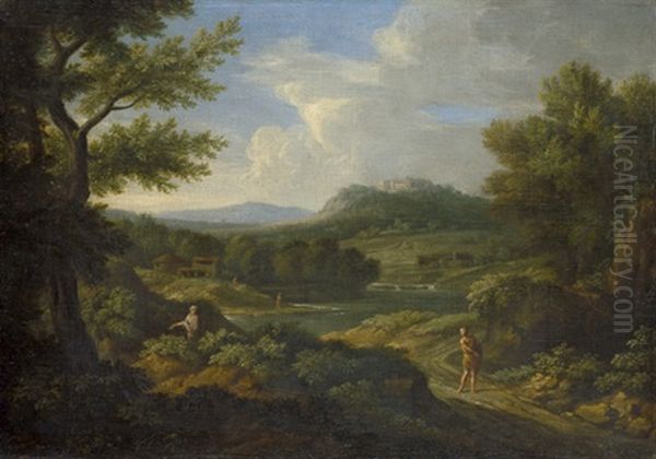 Italienische Flusslandschaft Mit Antikischen Figuren Oil Painting by Jan Frans van Bloemen