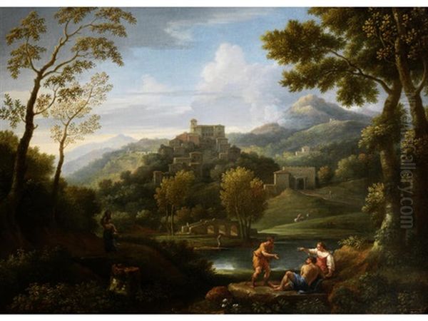 An Italianate Landscape With Classical Figures Oil Painting by Jan Frans van Bloemen