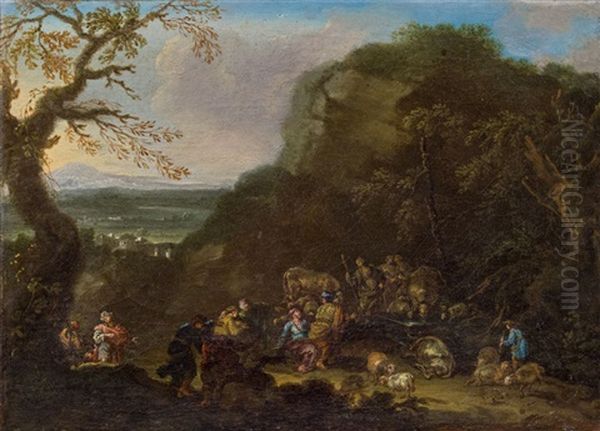 Jakob Und Rahel Am Brunnen (gen 29,1-14) Oil Painting by Jan Frans van Bloemen