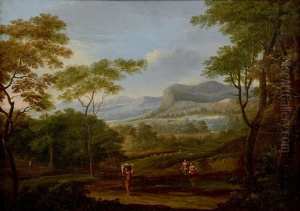 Paysage De Campagne Avec Une Femme Portant Un Panier Oil Painting by Jan Frans van Bloemen