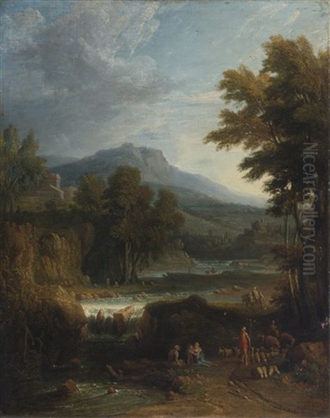 A Classical Landscape With Herders, A Mountain Beyond Oil Painting by Jan Frans van Bloemen