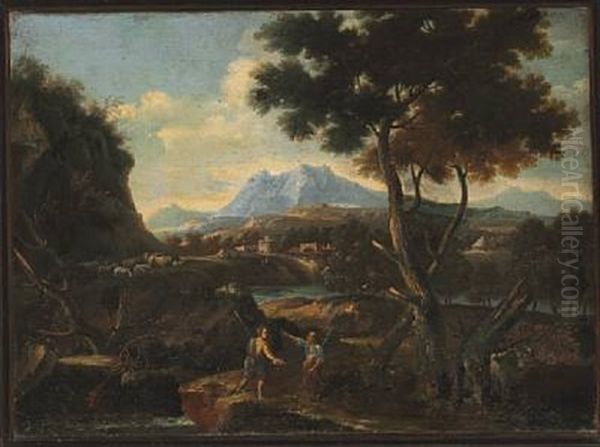 Landscape With Two Shepherds Oil Painting by Jan Frans van Bloemen