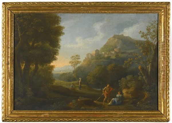 A Classical Landscape With Figures Resting In The Foreground Oil Painting by Jan Frans van Bloemen