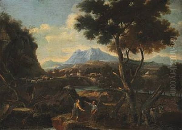 Landscape With Two Shepherds Oil Painting by Jan Frans van Bloemen