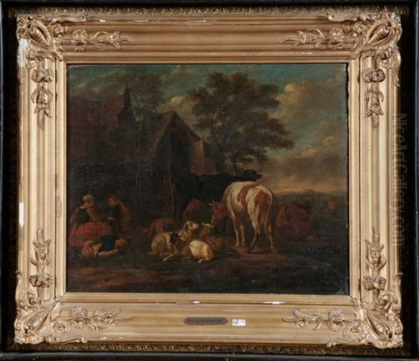 Cour De Ferme Animee Avec Betail Oil Painting by Jan Frans van Bloemen