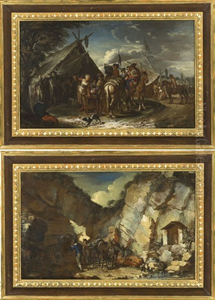 Sosta Di Cavalieri (2 Works) Oil Painting by Jan Frans van Bloemen