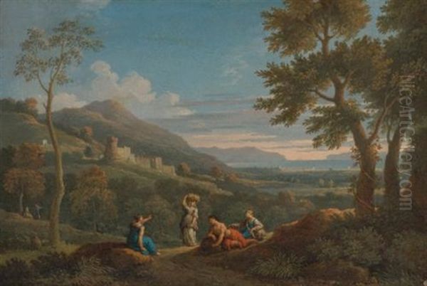 A Classical Landscape With Peasants In The Foreground Oil Painting by Jan Frans van Bloemen