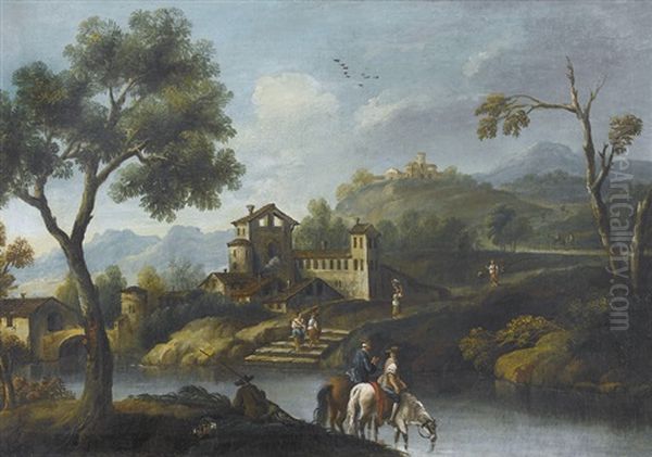 Flusslandschaft Mit Staffage Oil Painting by Jan Frans van Bloemen