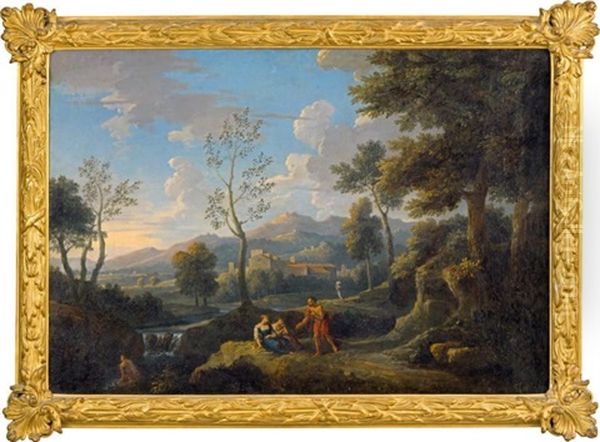 Rencontre De Bergers Devant Une Riviere Oil Painting by Jan Frans van Bloemen