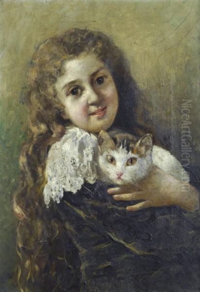 Figura Con Gatto Oil Painting by Giacomo Albe