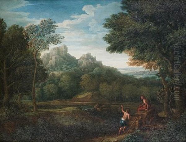 Classical Figures Resting Before An Italianate Landscape Oil Painting by Jan Frans van Bloemen