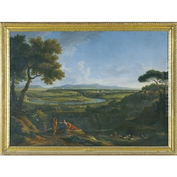 A Panoramic View Of Rome Observed From Monte Mario Oil Painting by Jan Frans van Bloemen