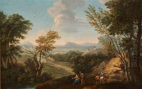 Pastoral Landscapes With Figures, Architecture And A View Towards The Horizon (pair) Oil Painting by Jan Frans van Bloemen