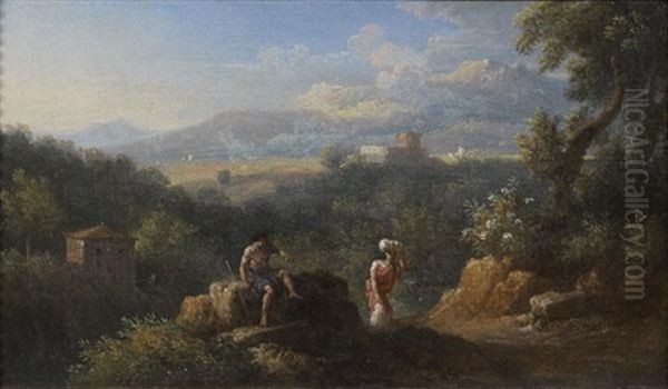 Promeneurs Dans Un Paysage Romain Oil Painting by Jan Frans van Bloemen