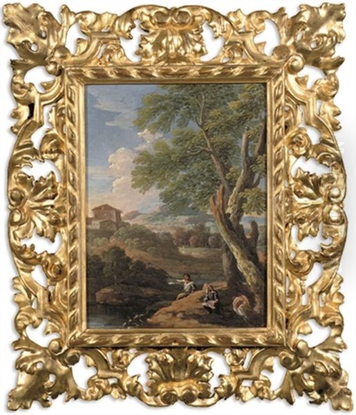 An Italianate Landscape With Anglers By A River Oil Painting by Jan Frans van Bloemen