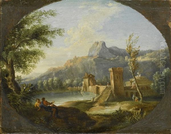 Landschaft Mit Kastell Und Gewasser Oil Painting by Jan Frans van Bloemen