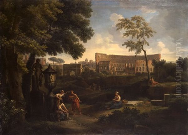 Veduta Del Colosseo E Dell'arco Di Costantino Oil Painting by Jan Frans van Bloemen