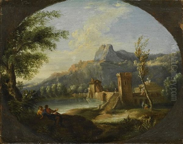 Landschaft Mit Kastell Und Gewasser Oil Painting by Jan Frans van Bloemen