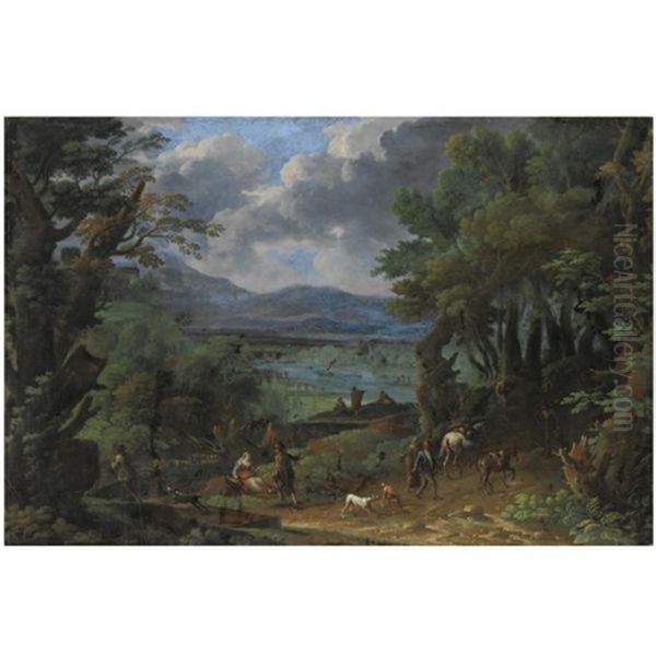 Paesaggio Fluviale Con Viandanti Oil Painting by Jan Frans van Bloemen