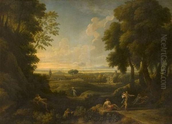 Paysage D'italie Au Promeneur Oil Painting by Jan Frans van Bloemen