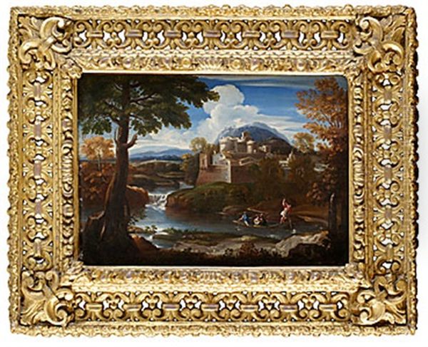 Italiserande Landskap Med Figurer I Bat Oil Painting by Jan Frans van Bloemen