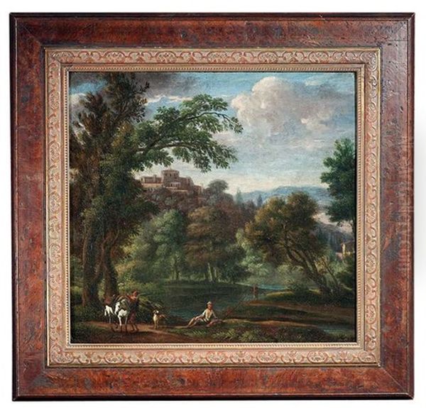 Italienische Landschaft Mit Figuren An Einem Flus Oil Painting by Jan Frans van Bloemen