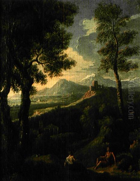 Deux Personnages Au Repos Dans Un Paysage Oil Painting by Jan Frans van Bloemen