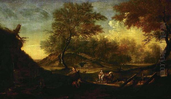 Veduta Della Campagna Romana All'alba (+veduta Della Campagna Romana Al Tramonto; 2 Works) Oil Painting by Jan Frans van Bloemen