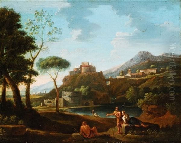 Arkadische Landschaft Mit Figurenstaffage Oil Painting by Jan Frans van Bloemen