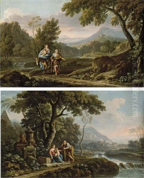 The Flight Into Egypt (+ The Rest On The Flight To Egypt; Pair) Oil Painting by Jan Frans van Bloemen