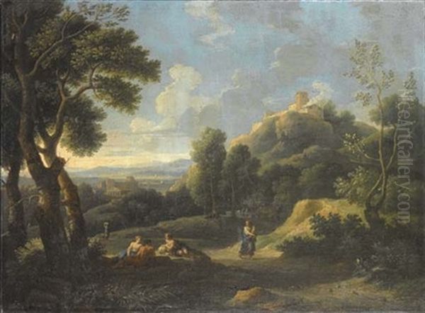 Paesaggio Con Figure (+ Paesaggio Turrito; 2 Works) by Jan Frans van Bloemen