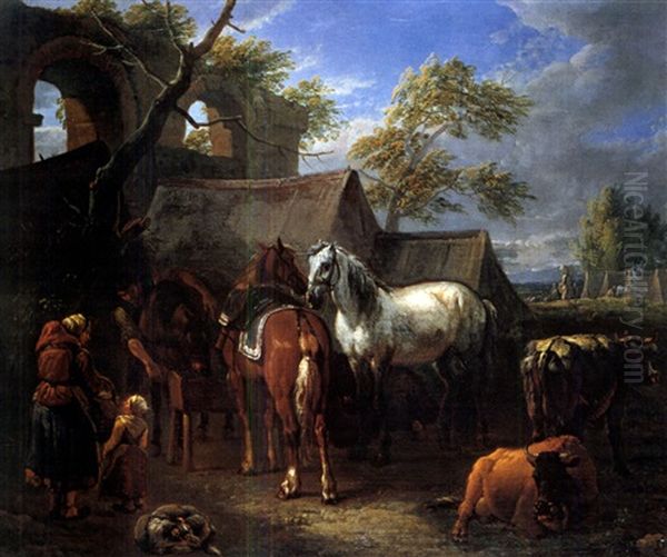 Reiter Bei Der Rast Oil Painting by Jan Frans van Bloemen