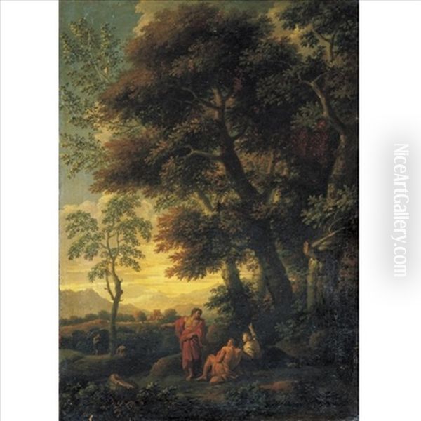 A Landscape With Figures Resting In The Foreground Oil Painting by Jan Frans van Bloemen