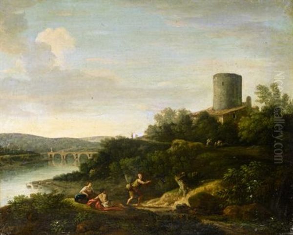 An Italianate Landscape With Figures In The Foreground Oil Painting by Jan Frans van Bloemen