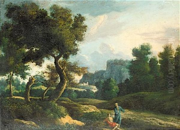 A Classical Landscape With Two Figures In The Foreground Oil Painting by Jan Frans van Bloemen