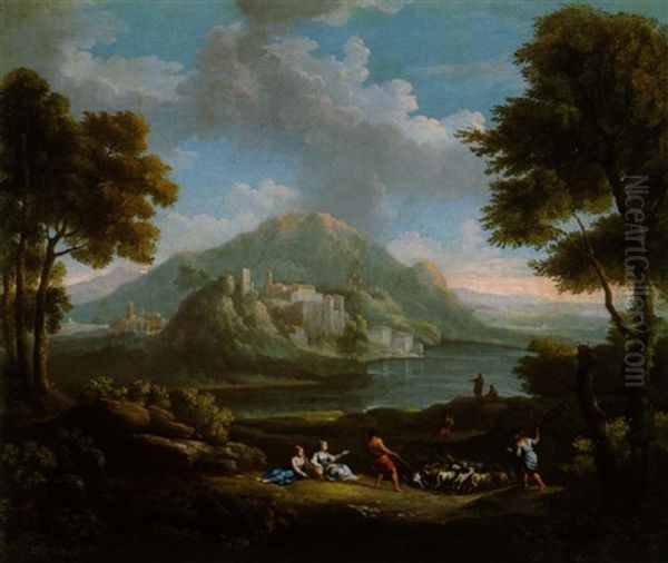 Paesaggio Fluviale Con Armenti Oil Painting by Jan Frans van Bloemen