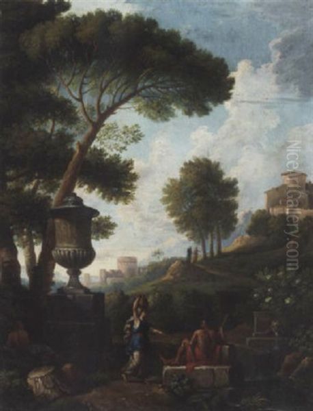 A Classical Landscape With Figures Oil Painting by Jan Frans van Bloemen