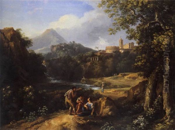 Paesaggio Fluviale Con Viandanti Oil Painting by Jan Frans van Bloemen