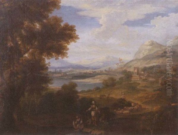 Italianate Landscape With Figures Oil Painting by Jan Frans van Bloemen