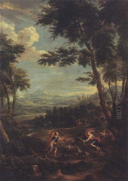 Atalanta And Meleager Hunting The Calydonian Boar Oil Painting by Jan Frans van Bloemen