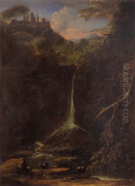 Die Wasserfalle Bei Tivoli Oil Painting by Jan Frans van Bloemen