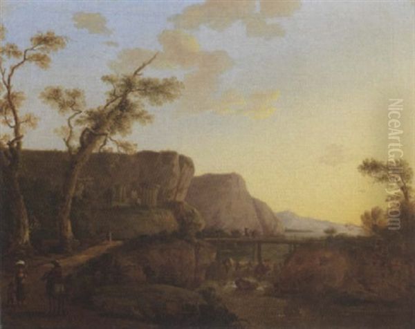 Landschaft Mit Rundtempel Und Figurenstaffage Oil Painting by Jan Frans van Bloemen