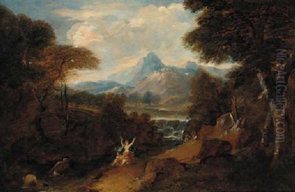 A Classical Landscape With Venus Surprised By Satyrs Oil Painting by Jan Frans van Bloemen