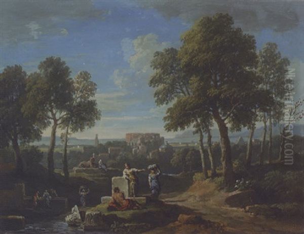 A Classical Landscape With Figures By Ruins Oil Painting by Jan Frans van Bloemen