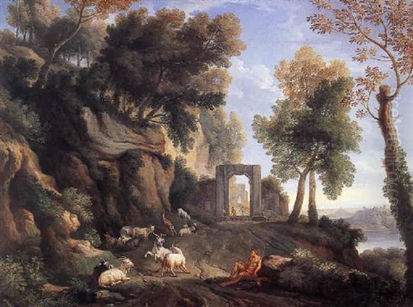 Arcadian Landscape Oil Painting by Jan Frans van Bloemen